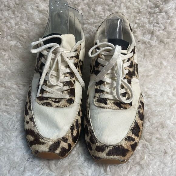 J.Crew Calf hair Animal Print lace up low top Sneakers Size 8 M - Picture 1 of 9